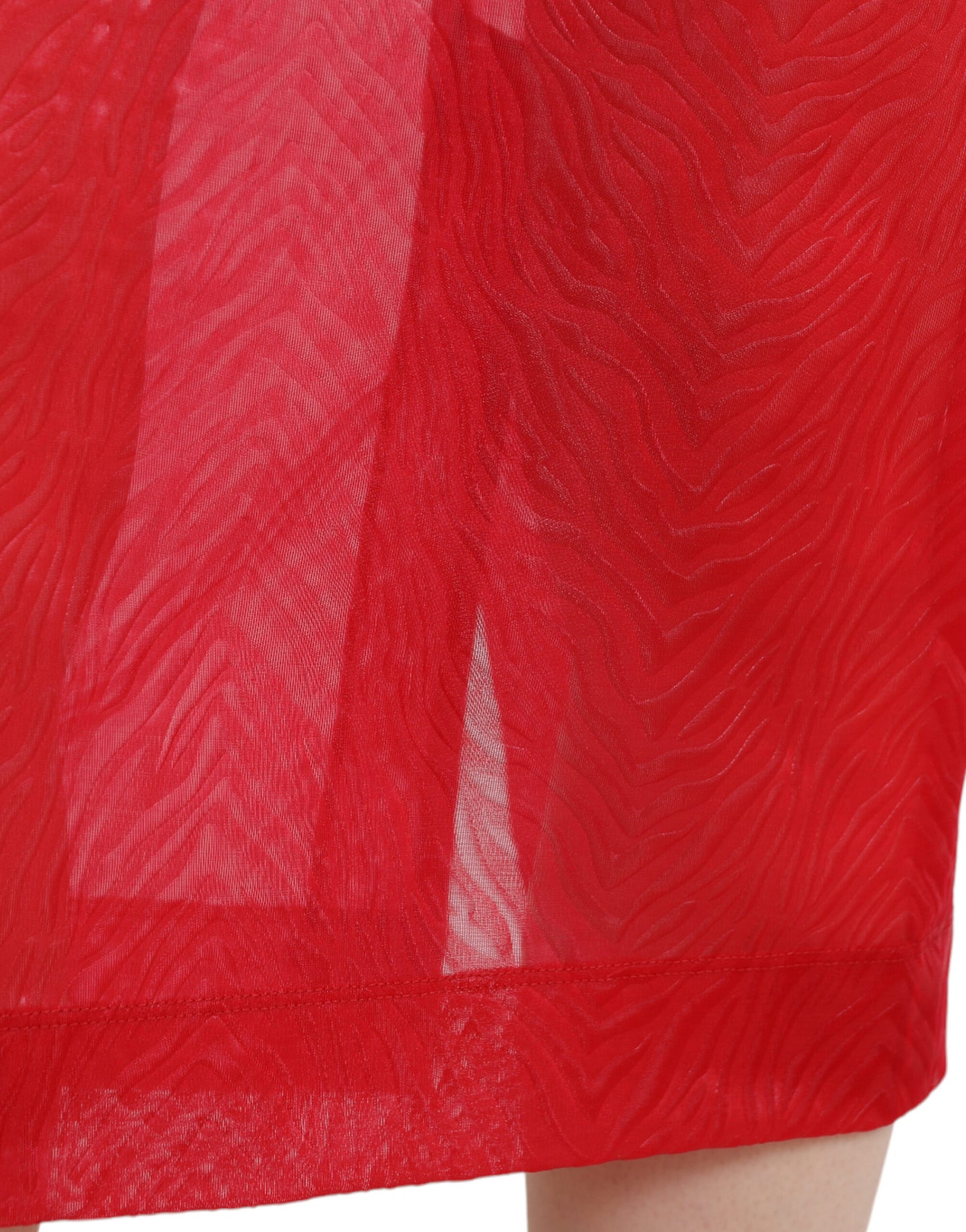 Red Sheer High Waist Pencil Cut Midi Skirt