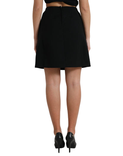 Black Wool Button High Waist Aline Mini Skirt