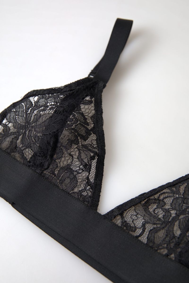 Black Floral Lace Nylon Stretch Bra Underwear