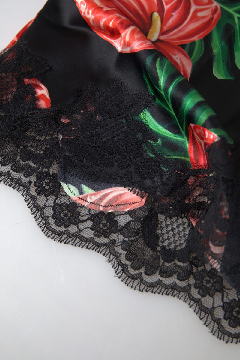 Black Anthurium Print Silk Camisole Top Underwear