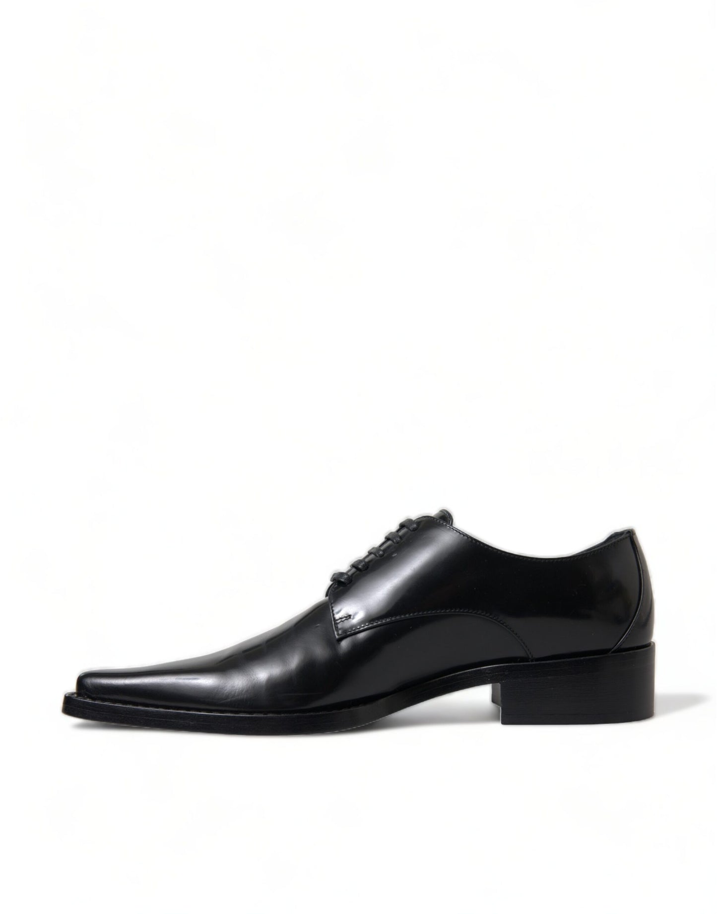 Dolce & Gabbana Black Leather Lace Up Formal Flats Shoes