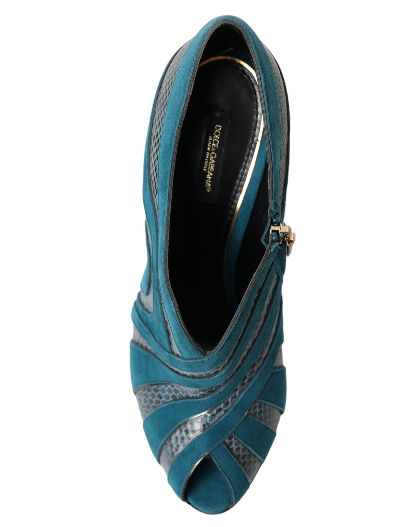 Dolce & Gabbana Teal Suede Leather Peep Toe Heels Pumps Shoes