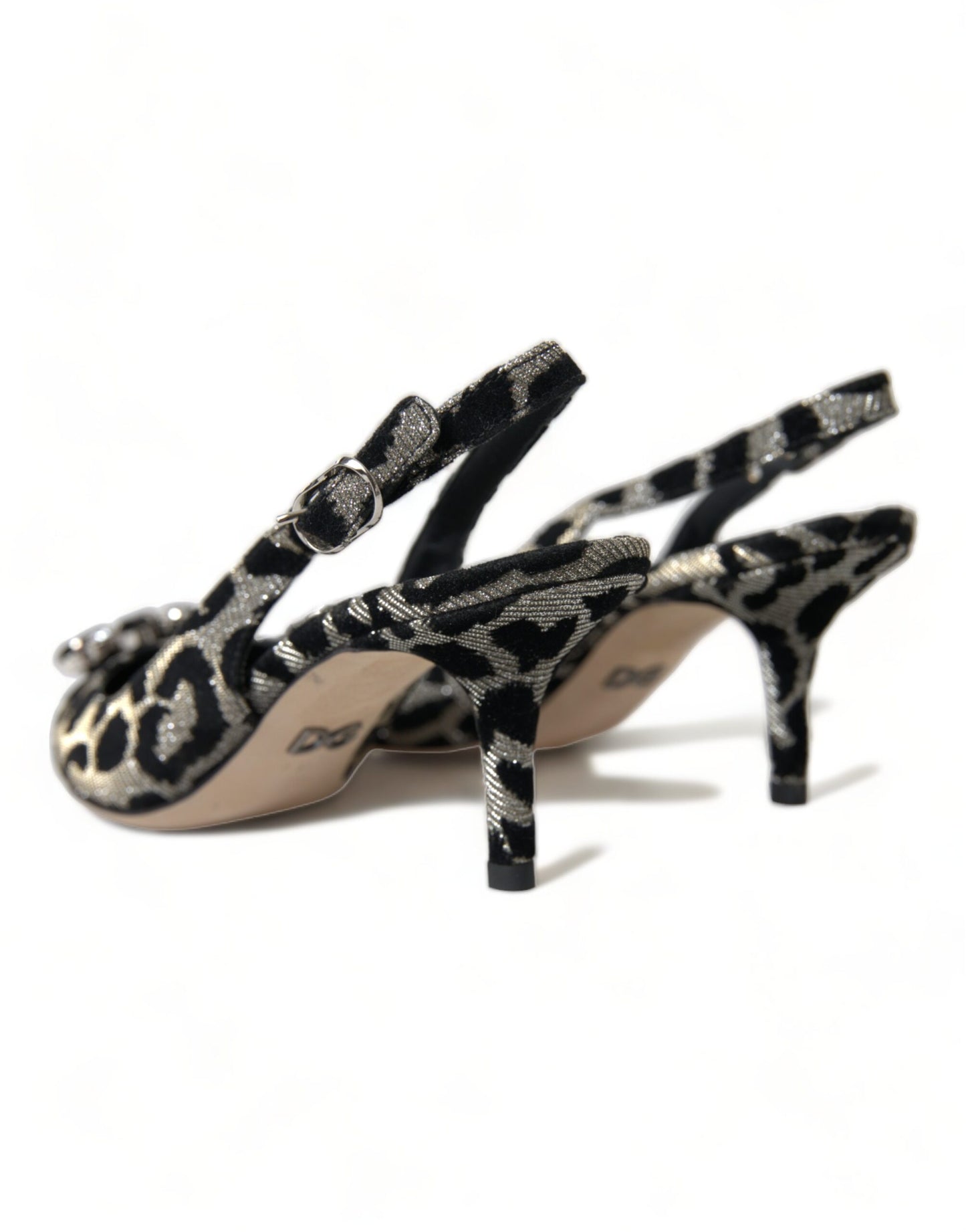 Dolce & Gabbana Silver Leopard Crystal Slingback Pumps Shoes