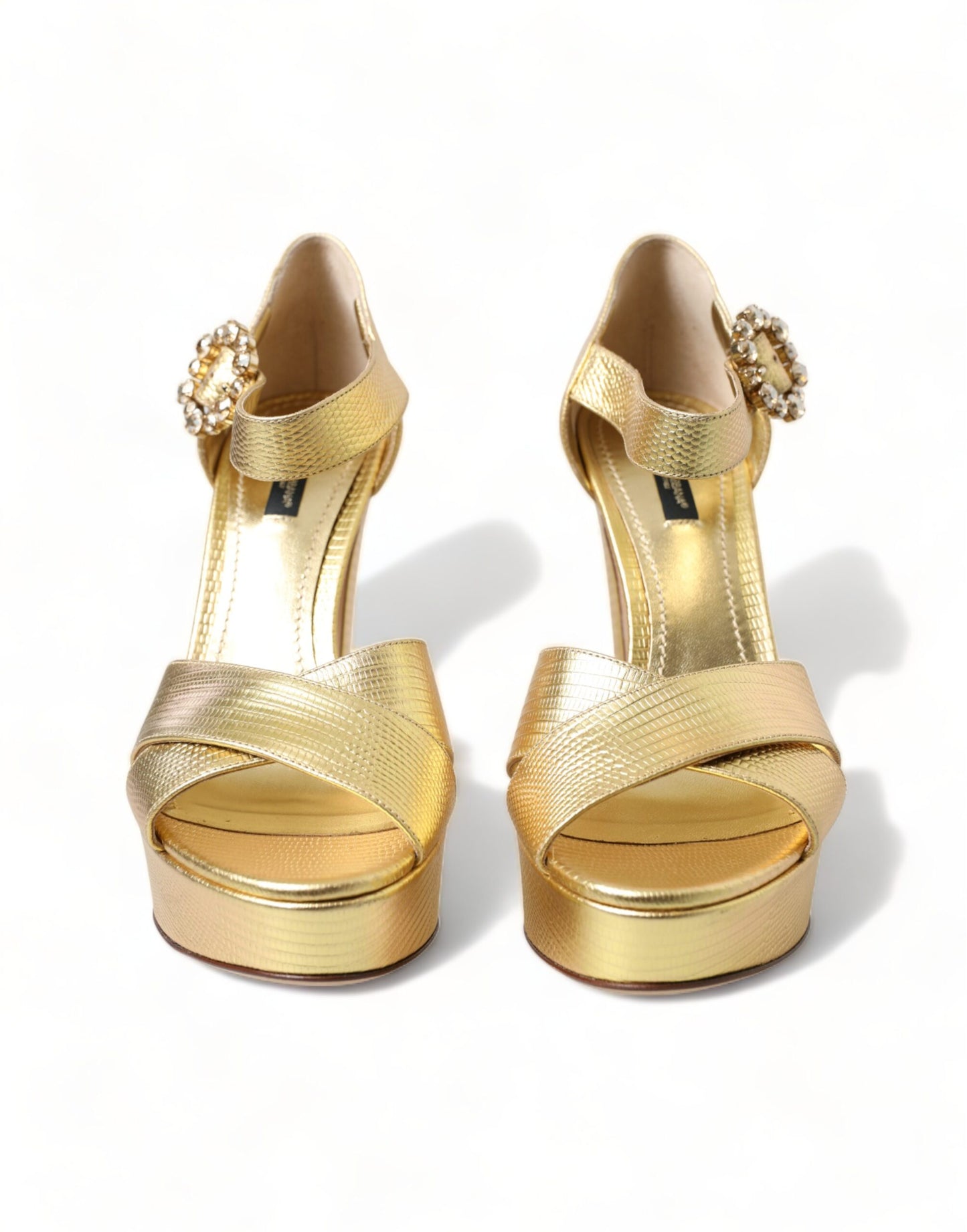 Dolce & Gabbana Gold Crystal Ankle Strap Platform Sandals Shoes