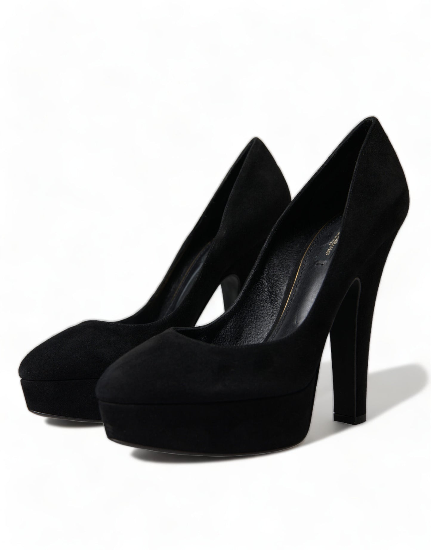 Black Suede Leather Platform Heel Pumps Shoes