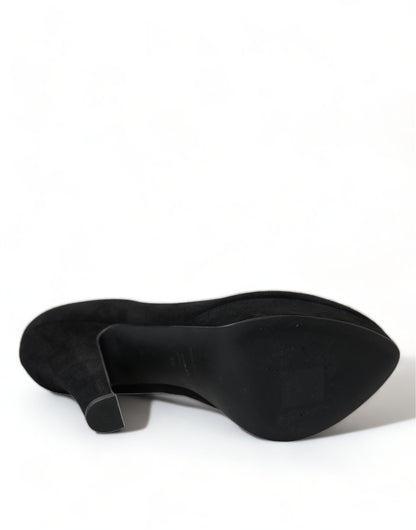 Black Suede Leather Platform Heel Pumps Shoes