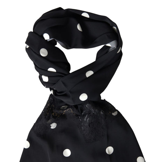 Dolce & Gabbana Black Polka Dots Silk Shawl Foulard Scarf