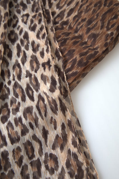 Dolce & Gabbana Brown Leopard Silk Shawl Wrap Foulard Scarf
