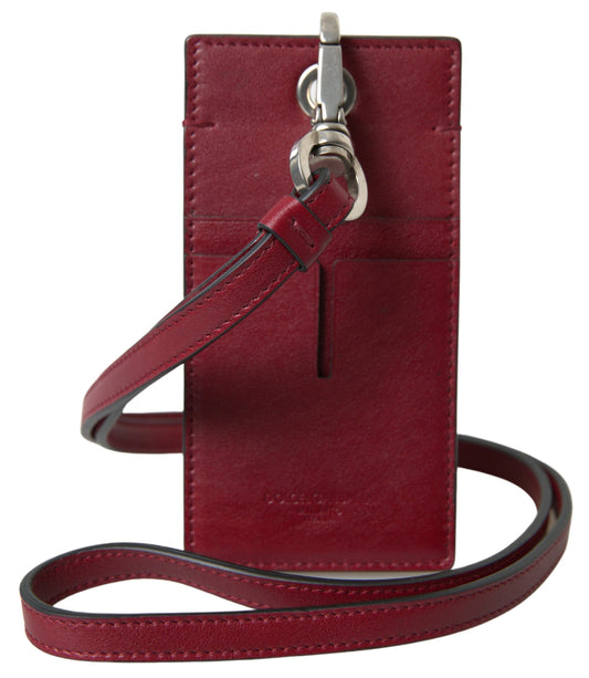 Red Leather Lanyard Logo Slim Card Holder Men Wallet