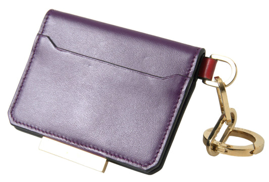 Purple Calf Leather Bifold Logo Card Holder Wallet