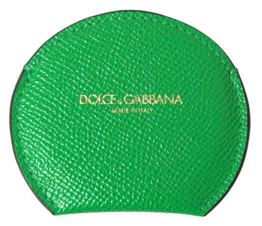 Green Calfskin Leather Round Logo Hand Mirror Holder
