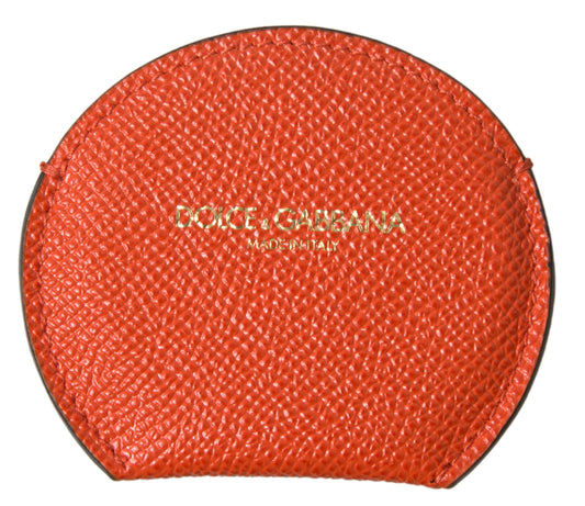 Orange Calfskin Leather Round Logo Hand Mirror Holder