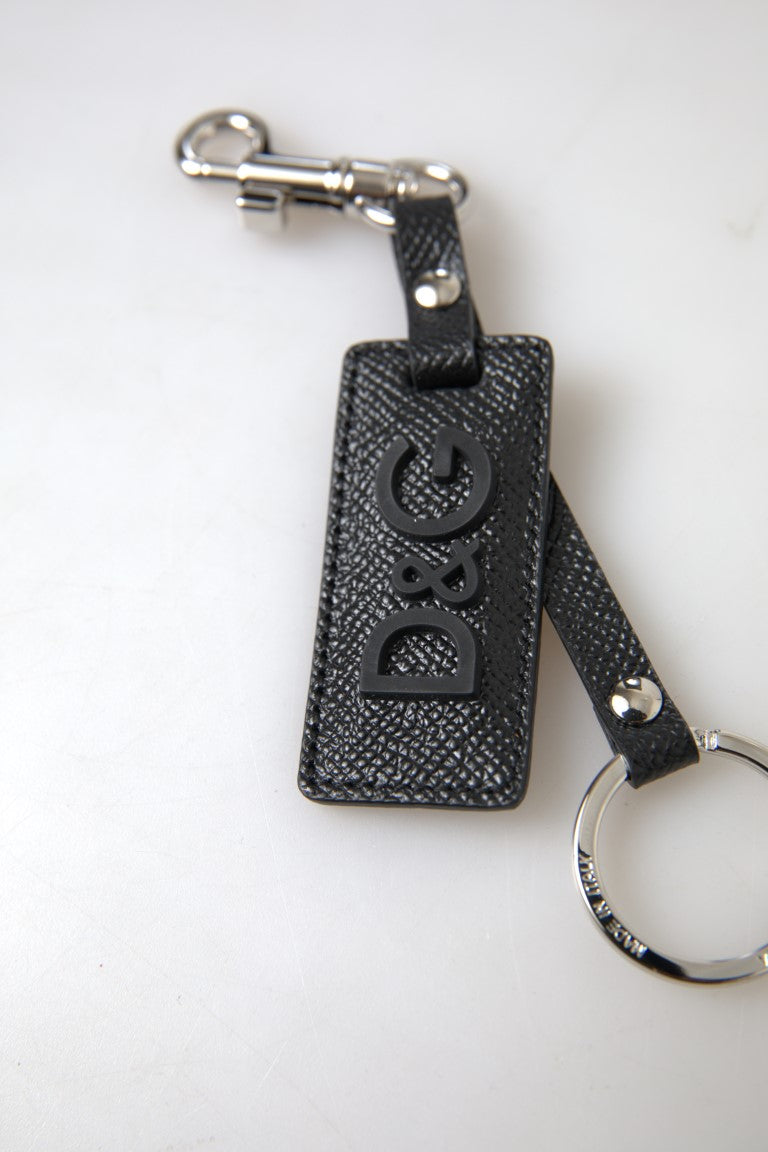 Black DG Logo Leather Silver Metal Keychain