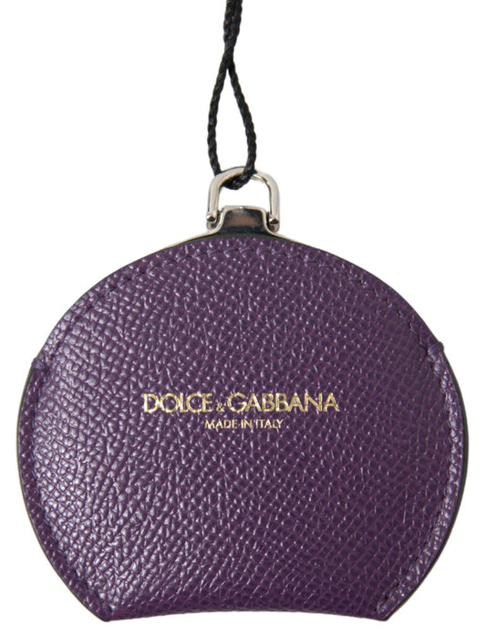 Purple Calfskin Leather Round Hand Mirror Holder