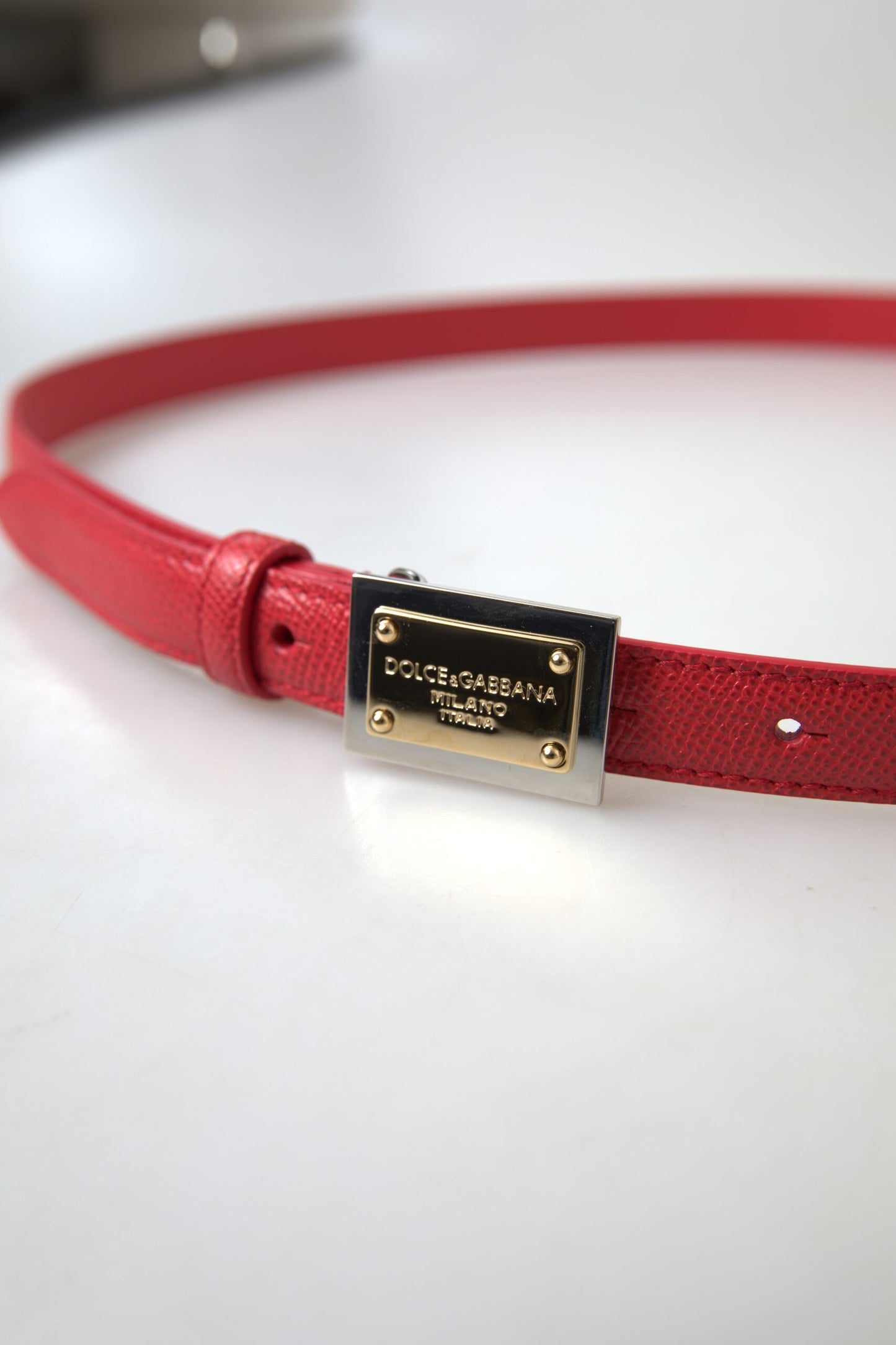 Red Leather Gold Engraved Metal Buckle Belt