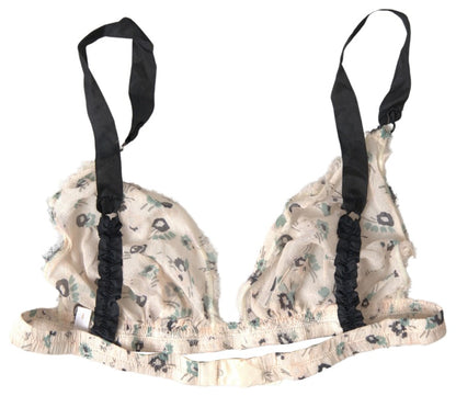 Beige Floral Underwear Bikini Bra
