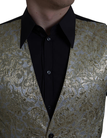 Dolce & Gabbana Floral Jacquard Waistcoat Formal Gold Vest