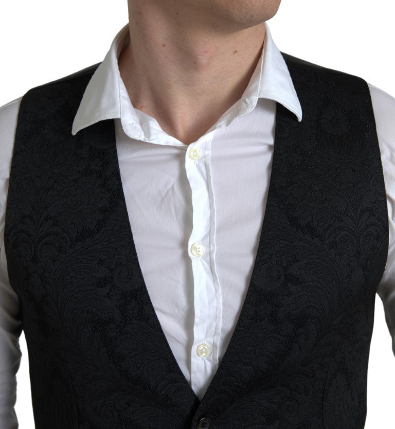 Dolce & Gabbana Black Polyester Waistcoat Formal Men Vest