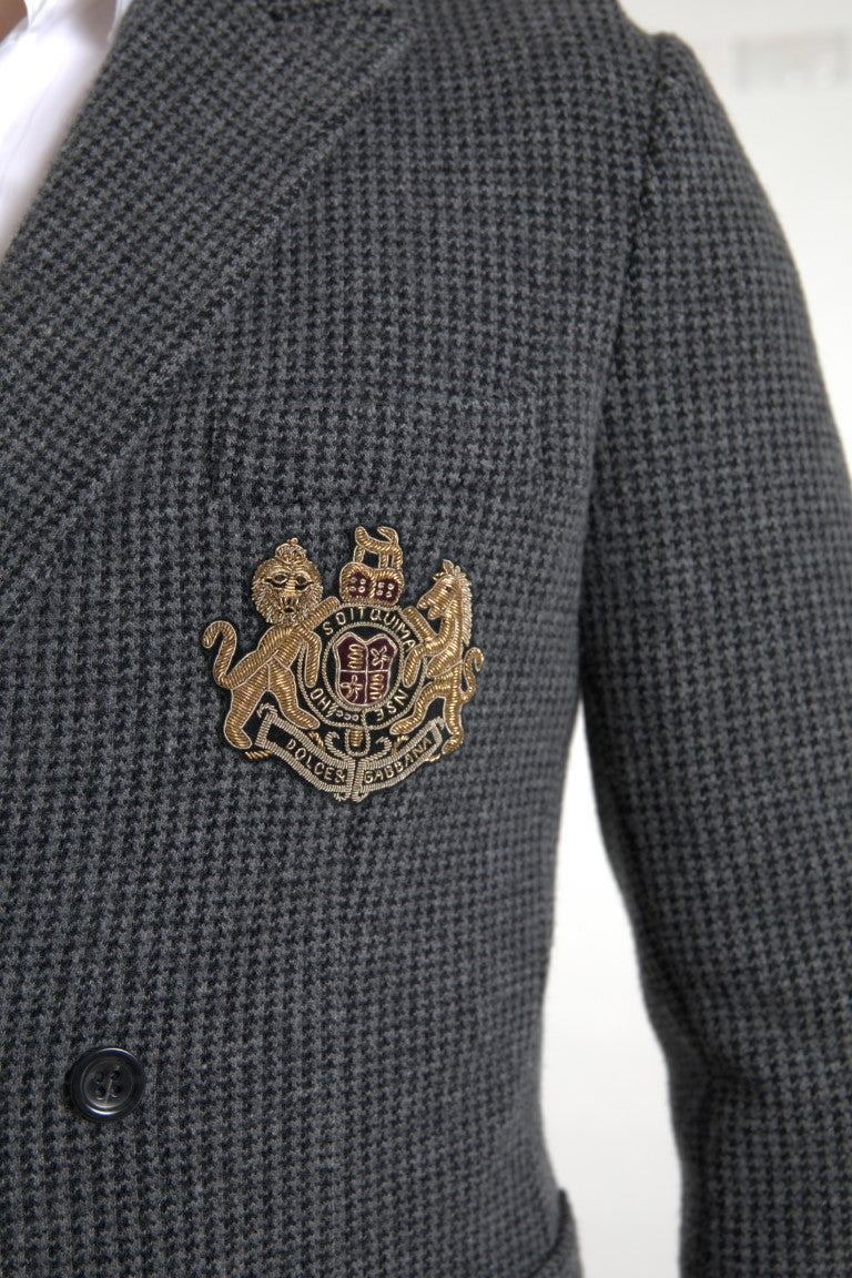 Dolce & Gabbana Men's Gray Logo Embroidery Double Breasted Blazer