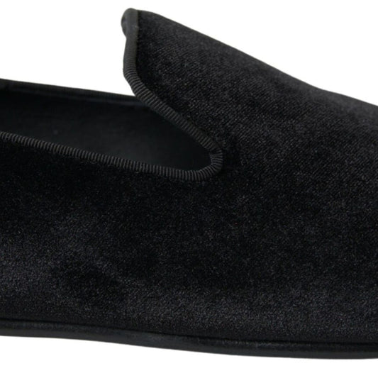 Dolce & Gabbana Black Velvet Loafers Formal Shoes