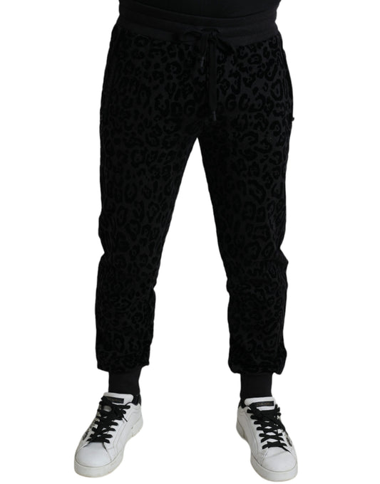 Black Leopard Cotton Slim Fit Jogger Pants