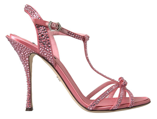 Dolce & Gabbana Pink Crystal Ankle Strap Shoes Sandals