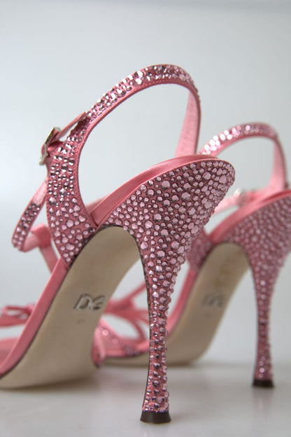 Dolce & Gabbana Pink Crystal Ankle Strap Shoes Sandals