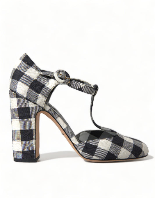 Black White Gingham Brocade Mary Janes Shoes