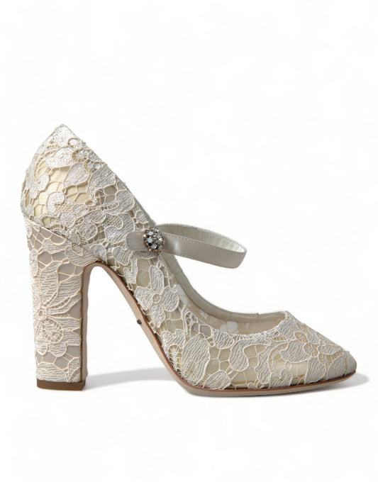 White Lace Crystals Heels Sandals Shoes