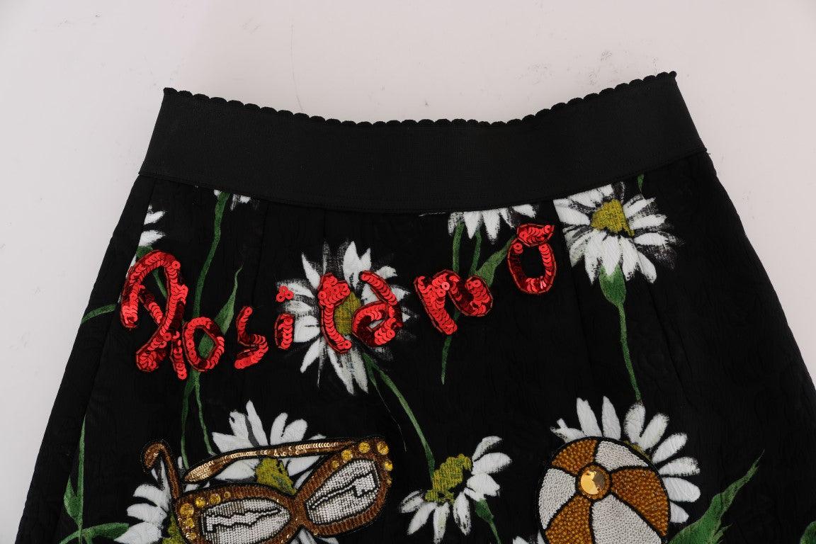 Black Embellished Daisy Brocade Skirt - Designed by Dolce & Gabbana Available to Buy at a Discounted Price on Moon Behind The Hill Online Designer Discount Store
