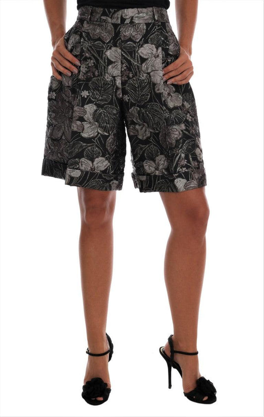 Gray Floral Brocade High Waist Shorts - Designed by Dolce & Gabbana Available to Buy at a Discounted Price on Moon Behind The Hill Online Designer Discount Store