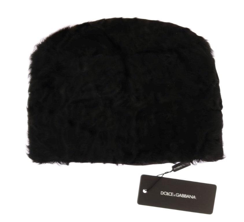 Black Xiangao Lamb Fur Beanie - Designed by Dolce & Gabbana Available to Buy at a Discounted Price on Moon Behind The Hill Online Designer Discount Store