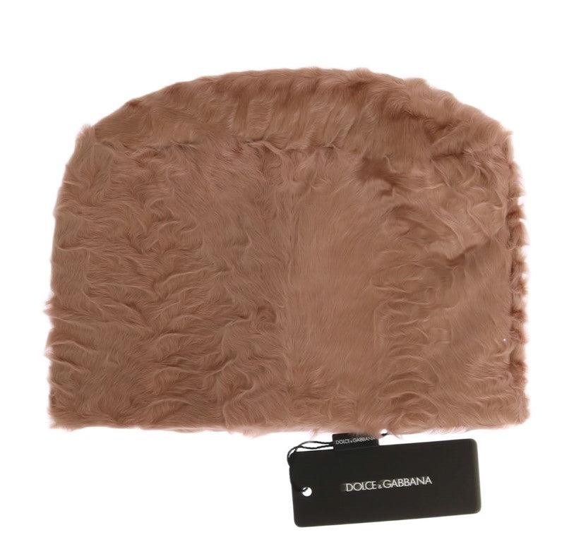 Beige Xiangao Lamb Fur Beanie - Designed by Dolce & Gabbana Available to Buy at a Discounted Price on Moon Behind The Hill Online Designer Discount Store