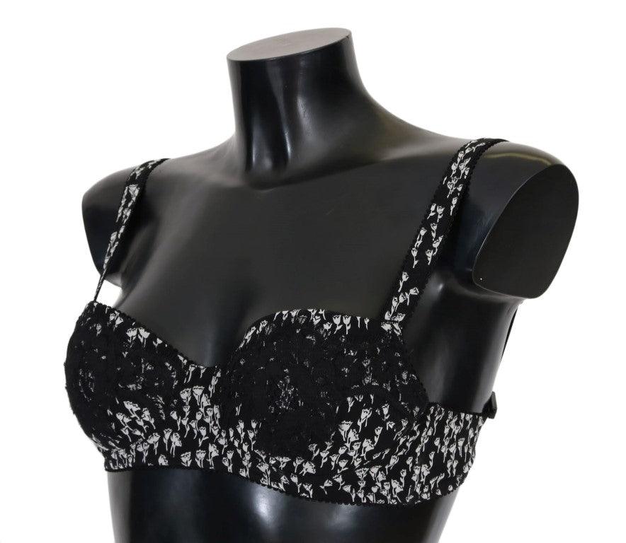 Black Silk White Lace Stretch Underwear Bra - Designed by Dolce & Gabbana Available to Buy at a Discounted Price on Moon Behind The Hill Online Designer Discount Store