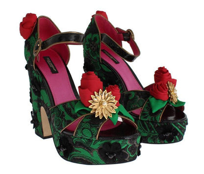 Green Brocade Snakeskin Roses Crystal Shoes - Designed by Dolce & Gabbana Available to Buy at a Discounted Price on Moon Behind The Hill Online Designer Discount Store