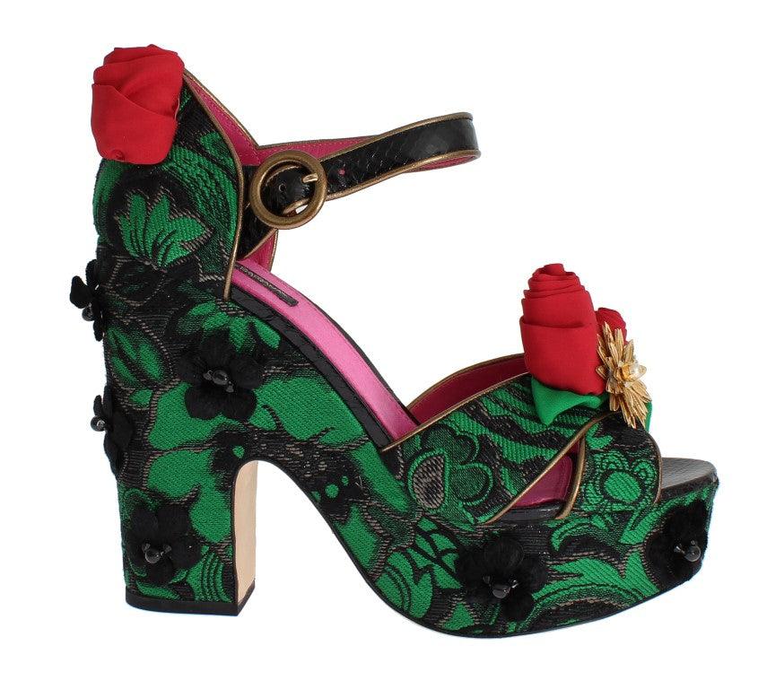 Green Brocade Snakeskin Roses Crystal Shoes - Designed by Dolce & Gabbana Available to Buy at a Discounted Price on Moon Behind The Hill Online Designer Discount Store