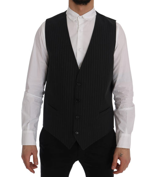 Gray STAFF Cotton Striped Vest - Designed by Dolce & Gabbana Available to Buy at a Discounted Price on Moon Behind The Hill Online Designer Discount Store