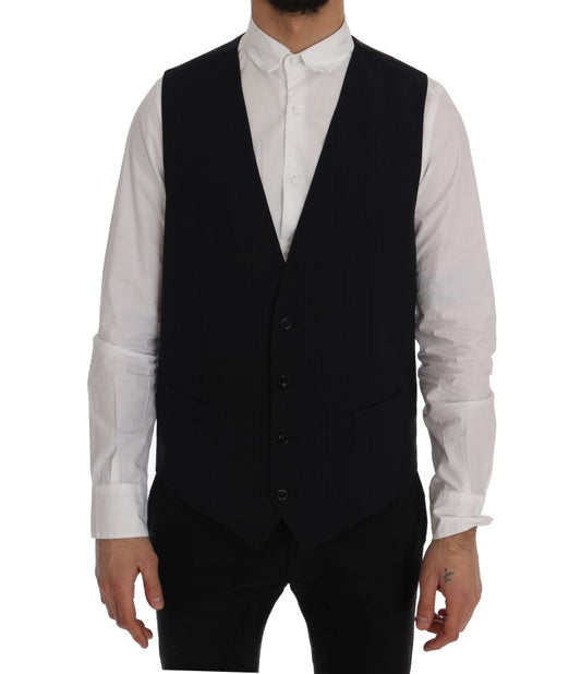 Black STAFF Wool Striped Vest - Designed by Dolce & Gabbana Available to Buy at a Discounted Price on Moon Behind The Hill Online Designer Discount Store