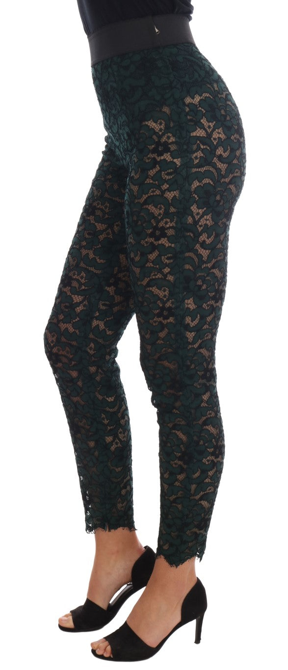 Green Floral Lace Leggings Pants designed by Dolce & Gabbana available from Moon Behind The Hill's Women's Clothing range