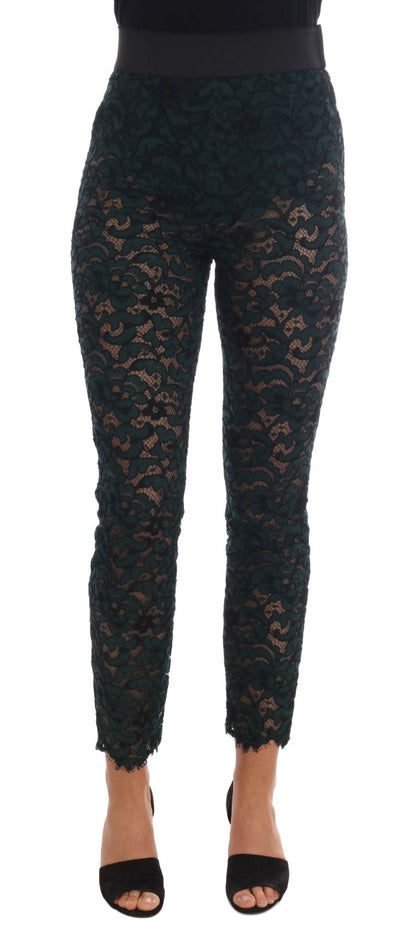 Green Floral Lace Leggings Pants designed by Dolce & Gabbana available from Moon Behind The Hill's Women's Clothing range