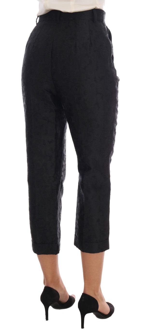 Black Floral Brocade Capri Pants - Designed by Dolce & Gabbana Available to Buy at a Discounted Price on Moon Behind The Hill Online Designer Discount Store