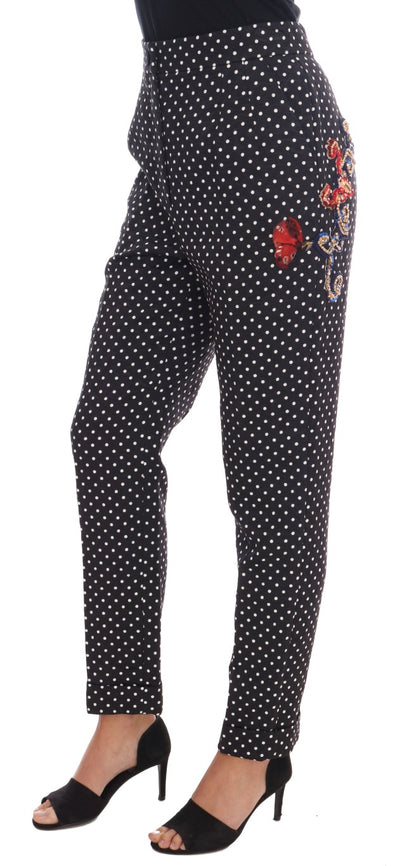 Black Polka Dot Sicily Crystal Pants - Designed by Dolce & Gabbana Available to Buy at a Discounted Price on Moon Behind The Hill Online Designer Discount Store