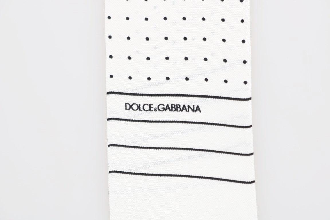Dolce & Gabbana White Polka Dotted Silk Skinny Scarf - Designed by Dolce & Gabbana Available to Buy at a Discounted Price on Moon Behind The Hill Online Designer Discount Store