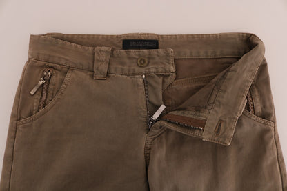Brown Cotton Casual Slim Fit Pants - Designed by Ermanno Scervino Available to Buy at a Discounted Price on Moon Behind The Hill Online Designer Discount Store