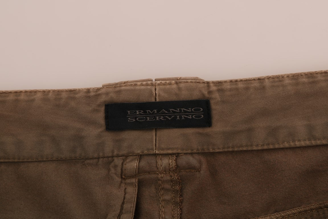 Brown Cotton Casual Slim Fit Pants - Designed by Ermanno Scervino Available to Buy at a Discounted Price on Moon Behind The Hill Online Designer Discount Store
