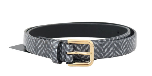Black White Chevron Pattern Leather Belt - Designed by Dolce & Gabbana Available to Buy at a Discounted Price on Moon Behind The Hill Online Designer Discount Store