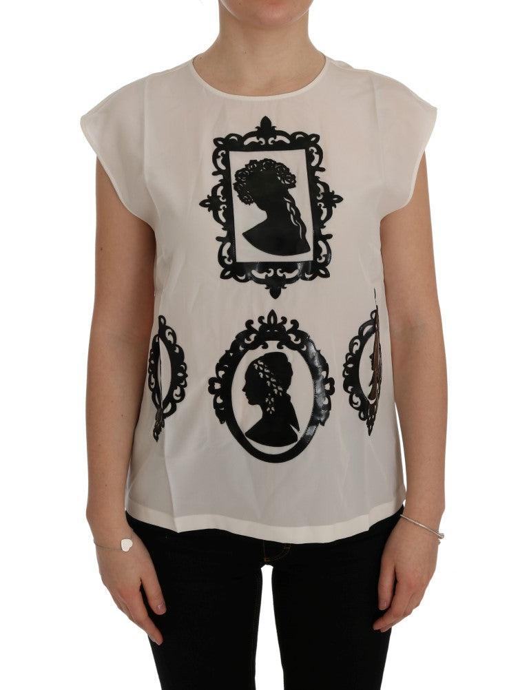 White Silk Black Frame Blouse designed by Dolce & Gabbana available from Moon Behind The Hill's Women's Clothing range