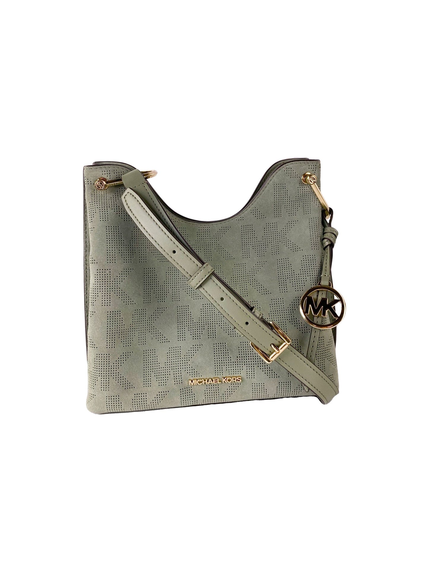 Joan Large Perforated Suede Leather Slouchy Messenger Handbag (Army Green) - Designed by Michael Kors Available to Buy at a Discounted Price on Moon Behind The Hill Online Designer Discount S