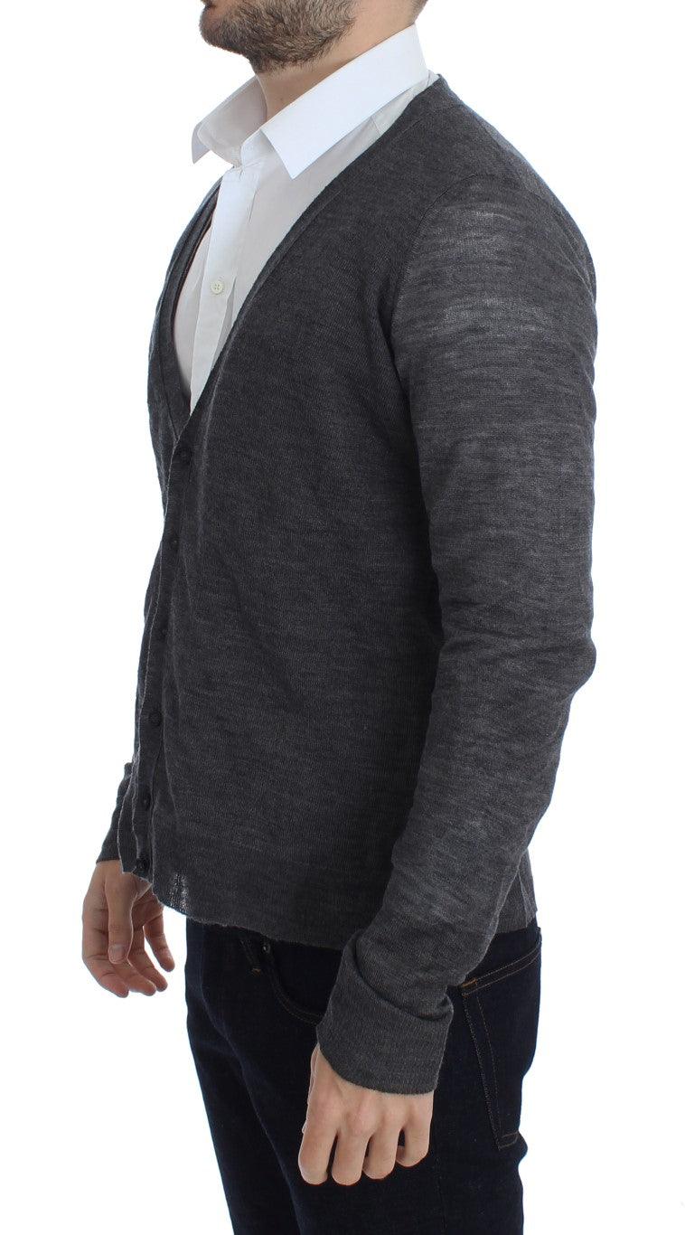 Gray Wool Button Cardigan Sweater - Designed by Costume National Available to Buy at a Discounted Price on Moon Behind The Hill Online Designer Discount Store