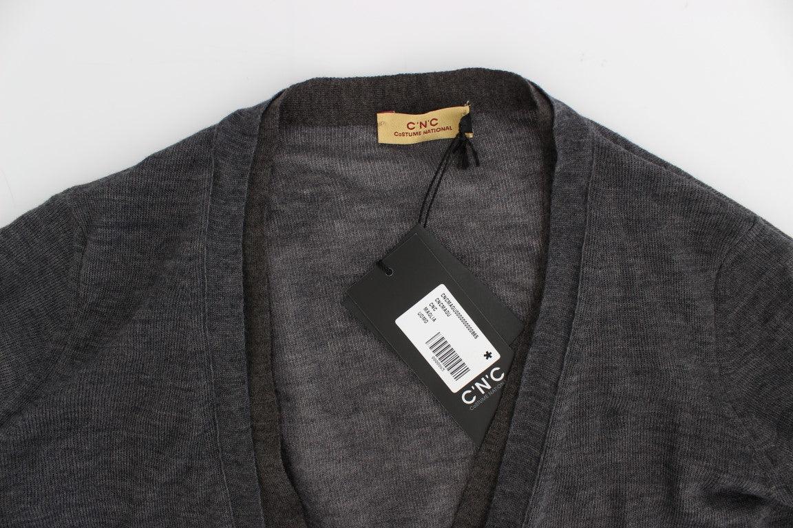 Gray Wool Button Cardigan Sweater - Designed by Costume National Available to Buy at a Discounted Price on Moon Behind The Hill Online Designer Discount Store
